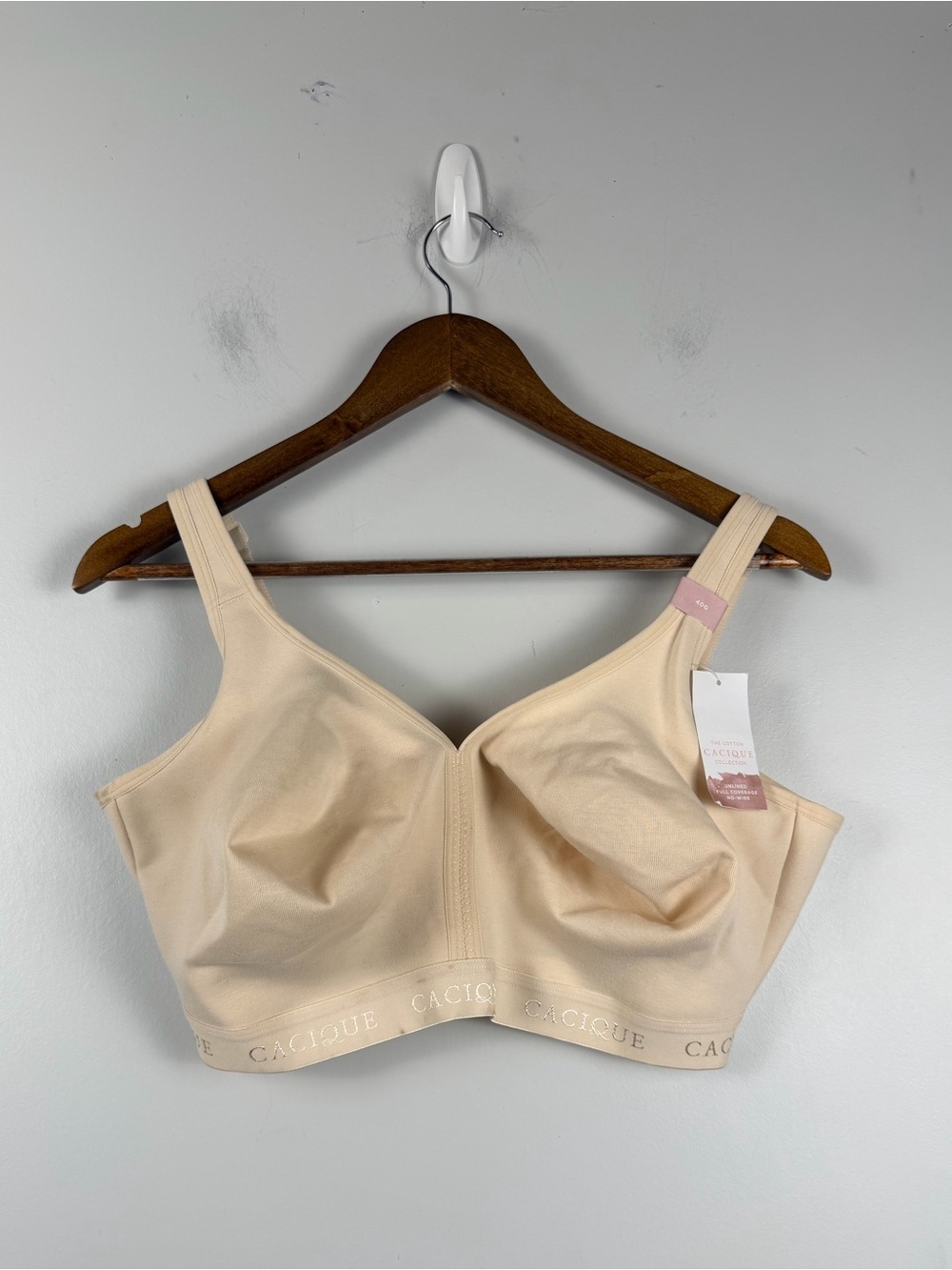 Cacique Unlined Full Coverage No Wire Bra 40G Cotton Blend Adjustable